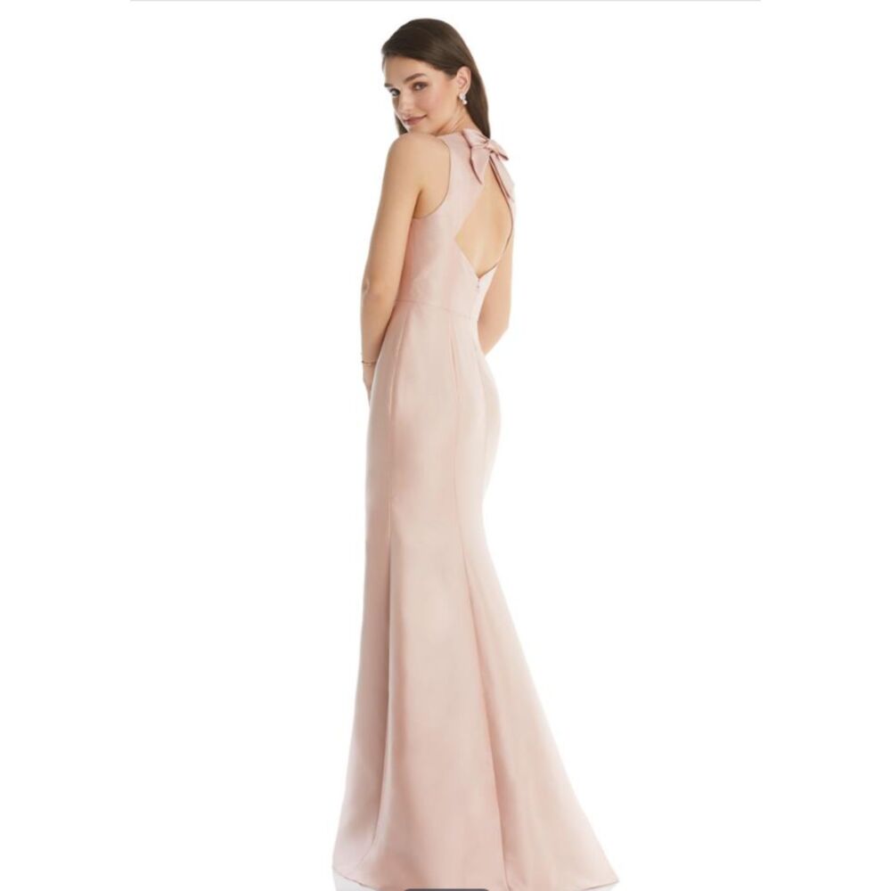 Alfred Sung Jewel Neck  Bow  Open Back Twill Satin Gown Size 8R